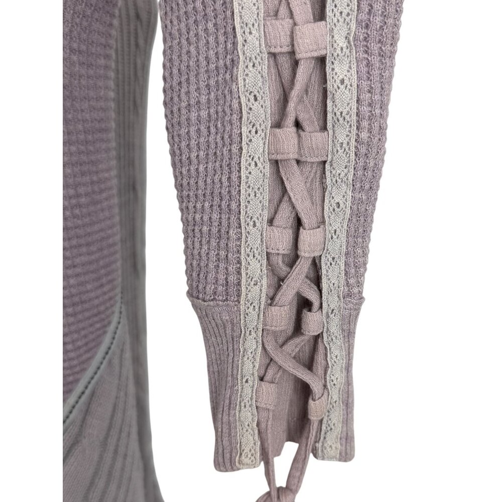 Free People Lilac Lace Up Sleeve Thermal Cable Knit Sweater | Boho Grunge Fairy - Picture 6 of 16